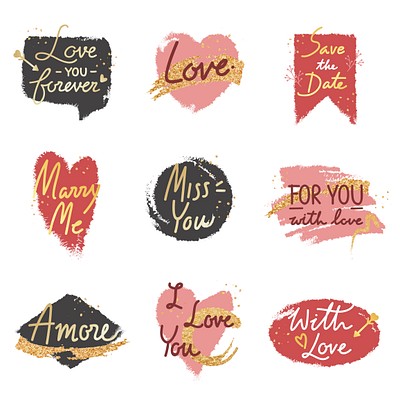 Valentine's Hand Drawn Badge Set 